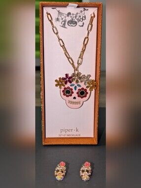 Deadstock Betsey Johnson SugarSkull Earrings & Piper K Skull Necklace Bundle NIB
